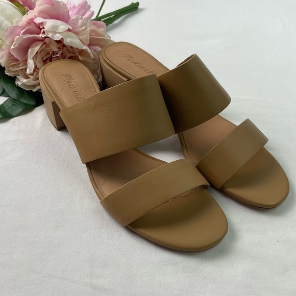 Madewell Women's Tan Leather Solid Open Toe Block Heel Sandals Size 12 NEW - Picture 1 of 6